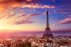Paris Eiffel tower and skyline aerial France